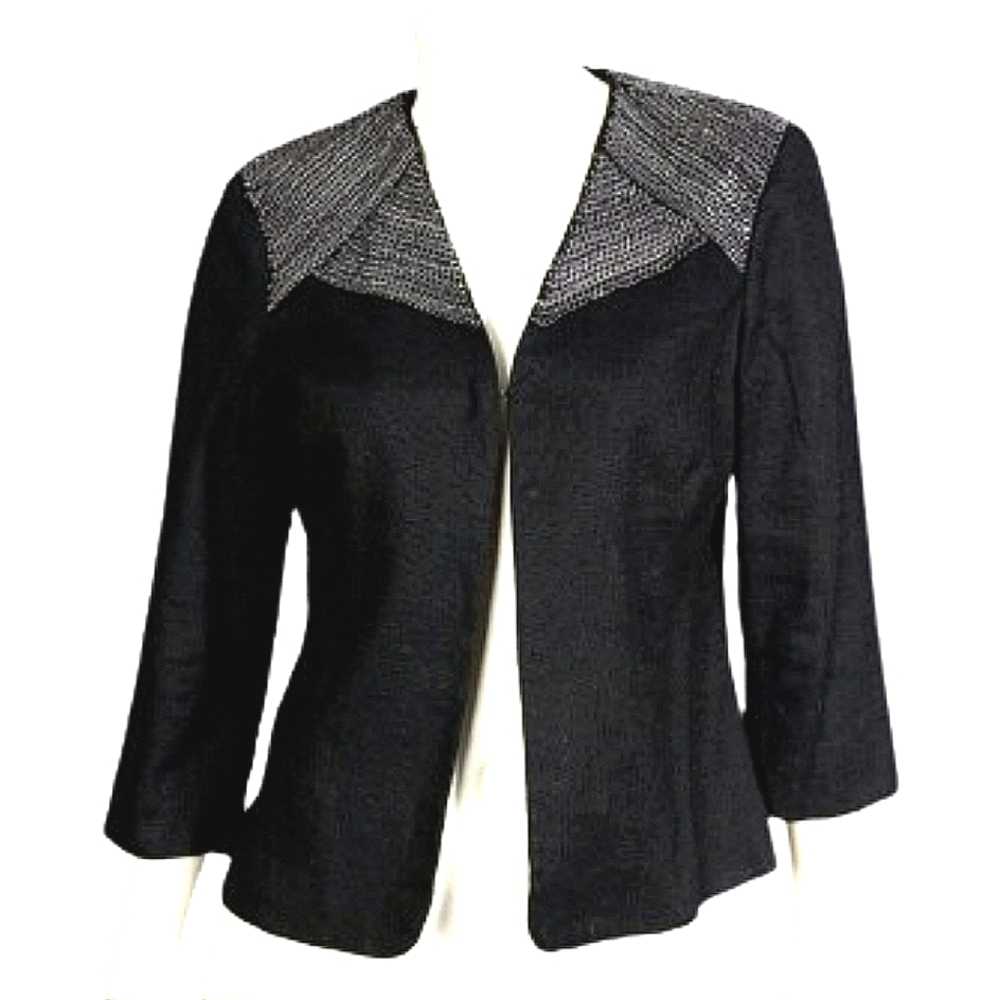 Chico's women's linen black 3/4 sleeve w/chain detail on shoulders size 2 (M)